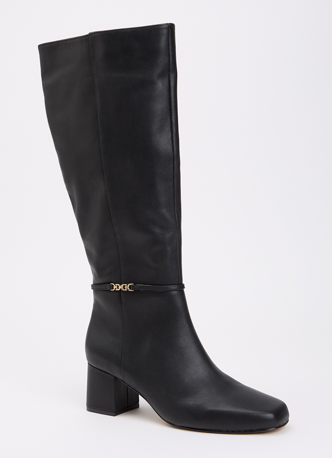 Dune London Wide Fit Sanna laars van leer - voorkant zwart