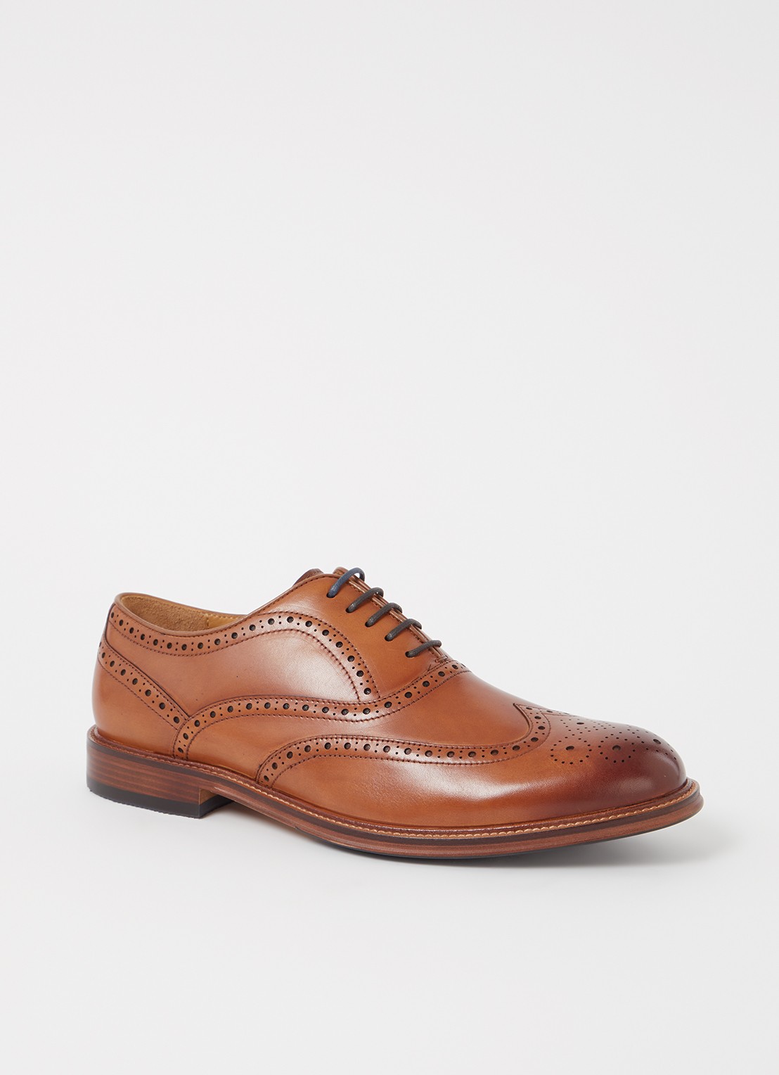 Dune London Wide Fit Solihull brogue van leer - voorkant cognac