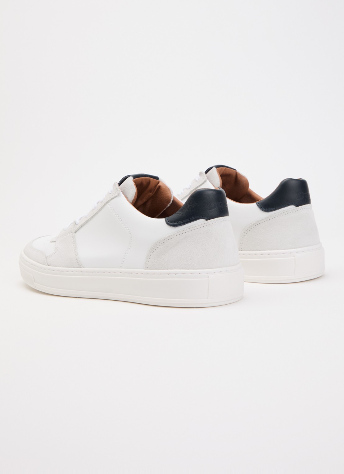 Dune London Wide Fit Tawly sneaker van leer met suède details - achterkant wit