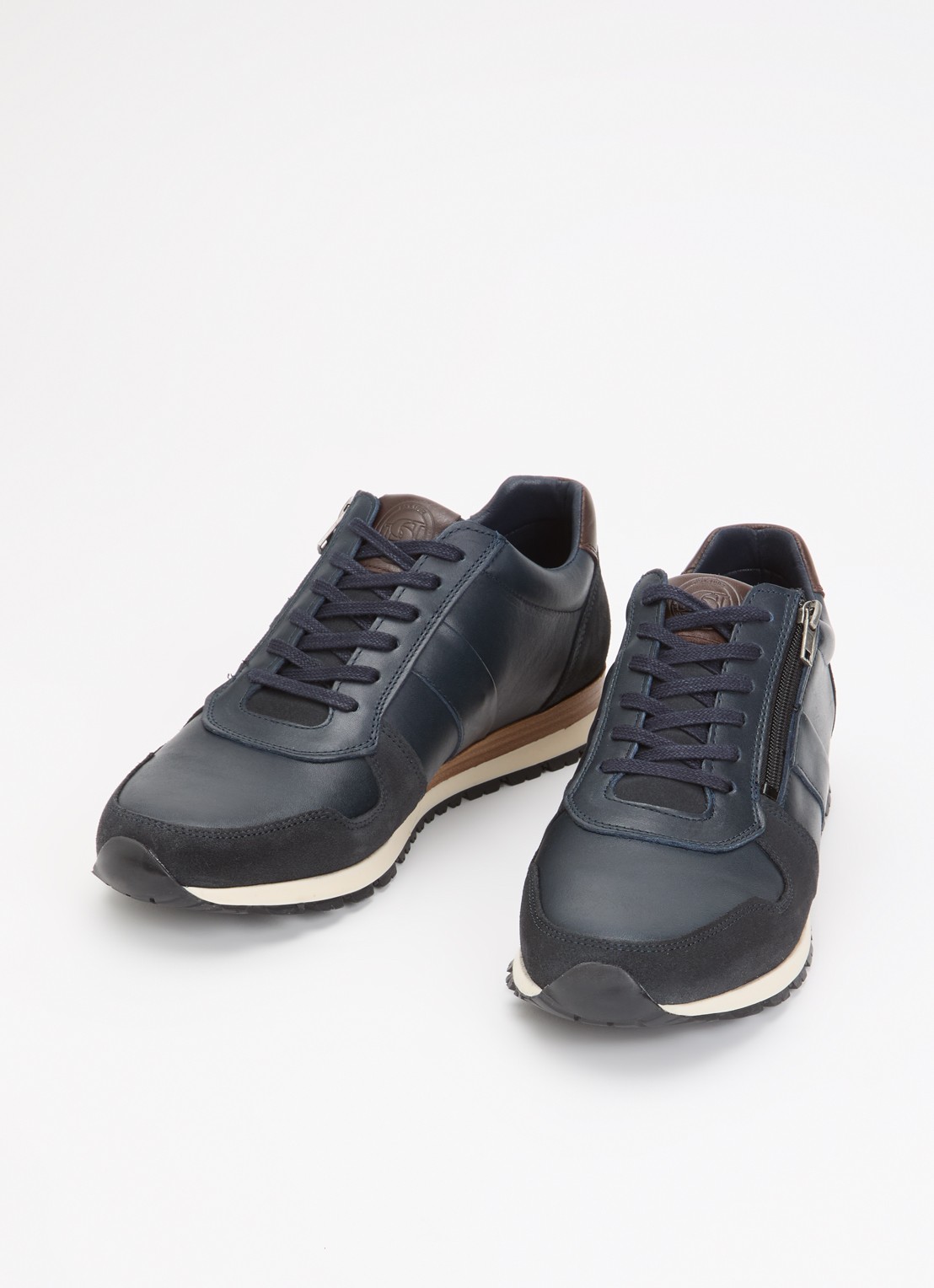 Dune London Wide Fit Thame sneaker van leer met ritsdetail  - detail donkerblauw