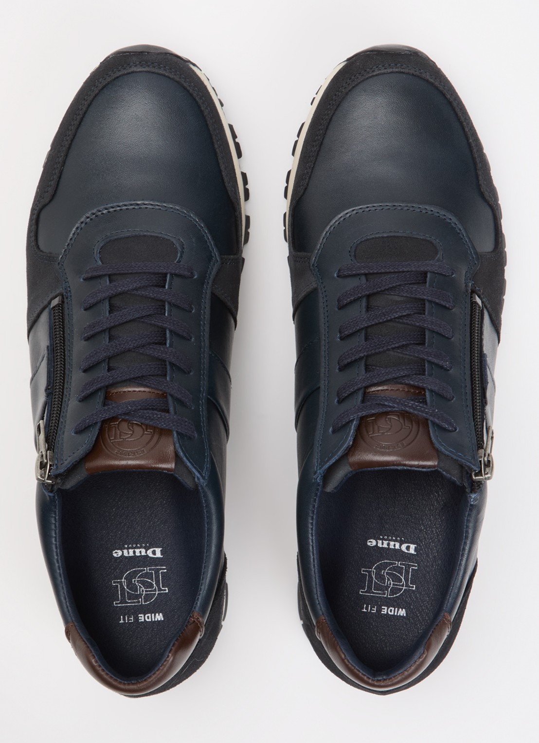 Dune London Wide Fit Thame sneaker van leer met ritsdetail  - detail 2 donkerblauw