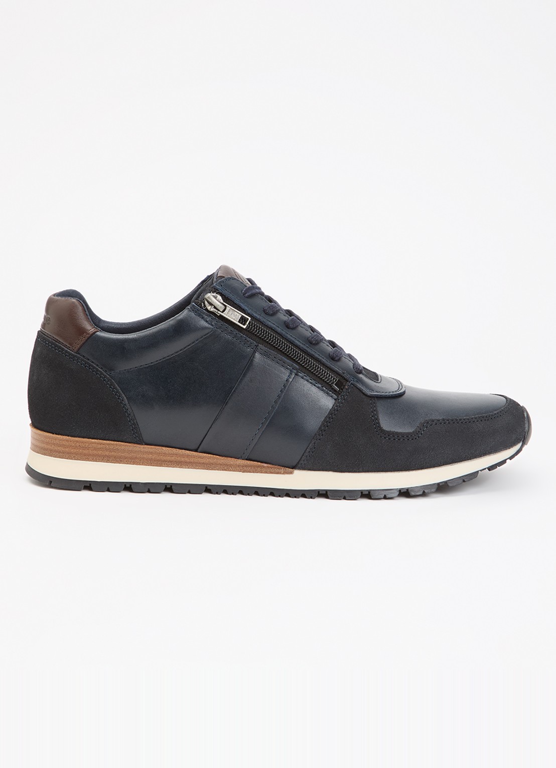 Dune London Wide Fit Thame sneaker van leer met ritsdetail  - voorkant 4 donkerblauw