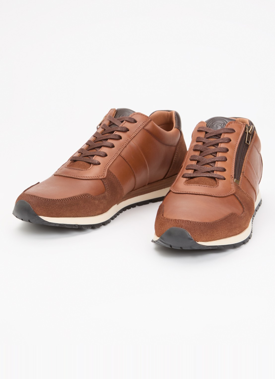 Dune London Wide Fit Thame sneaker van leer met ritsdetail  - detail 3 bruin