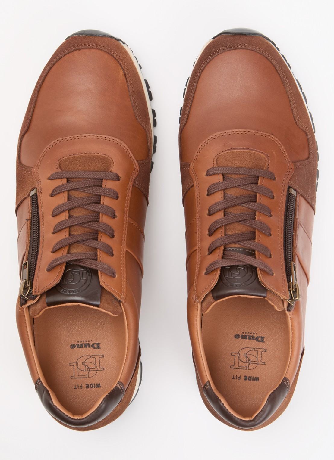 Dune London Wide Fit Thame sneaker van leer met ritsdetail  - detail 4 bruin