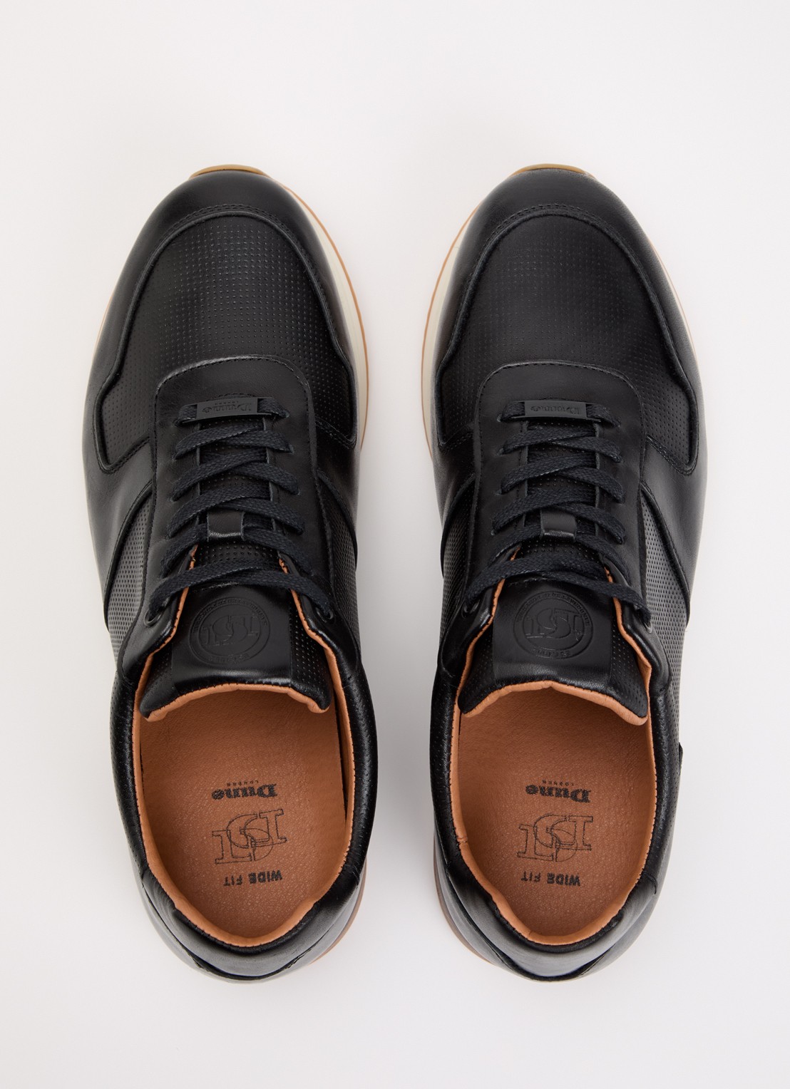 Dune London Wide Fit Trilogy sneaker van leer - detail 4 zwart