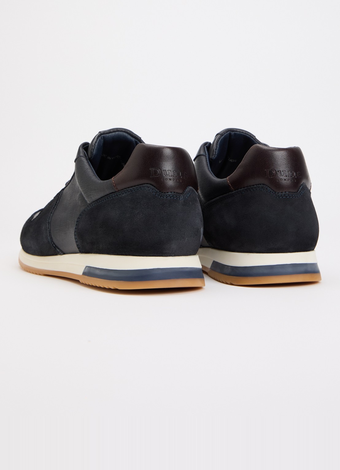 Dune London Wide Fit Trusting sneaker van leer met details van suède - achterkant donkerblauw