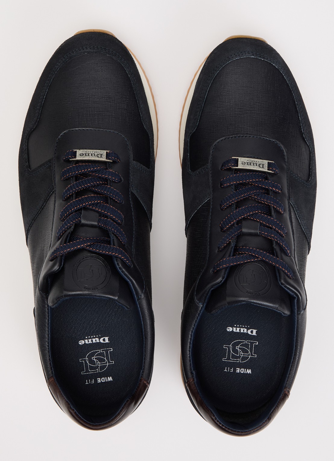 Dune London Wide Fit Trusting sneaker van leer met details van suède - detail 3 donkerblauw