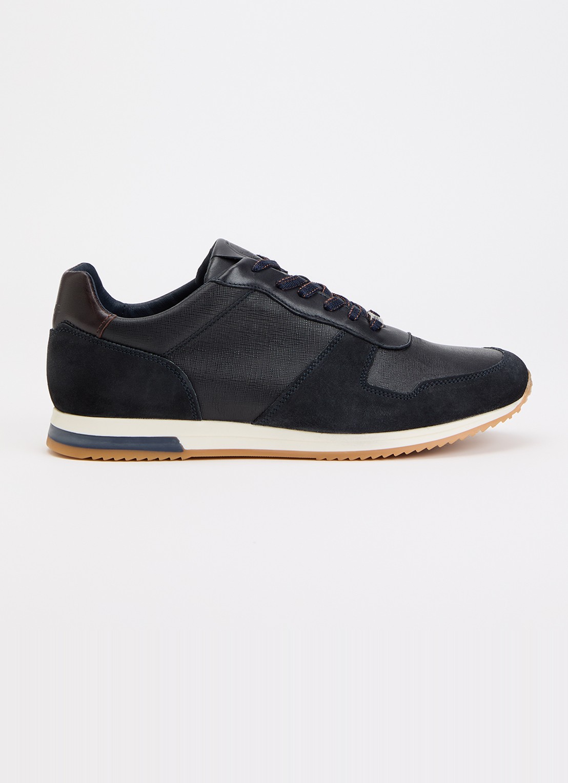 Dune London Wide Fit Trusting sneaker van leer met details van suède - voorkant 5 donkerblauw