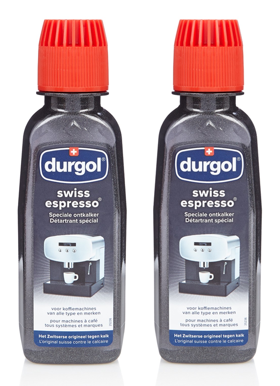 Durgol Swiss Espresso koffiemachine ontkalker 2 x 125 ml - voorkant zwart