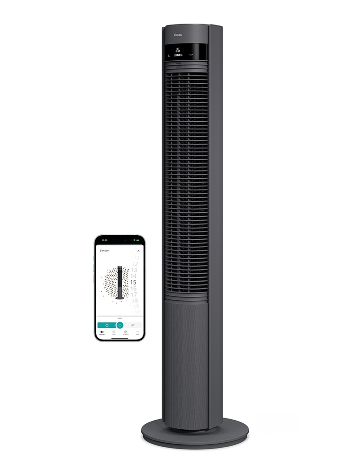 Duux Elevate Smart Tower torenventilator - voorkant grijs