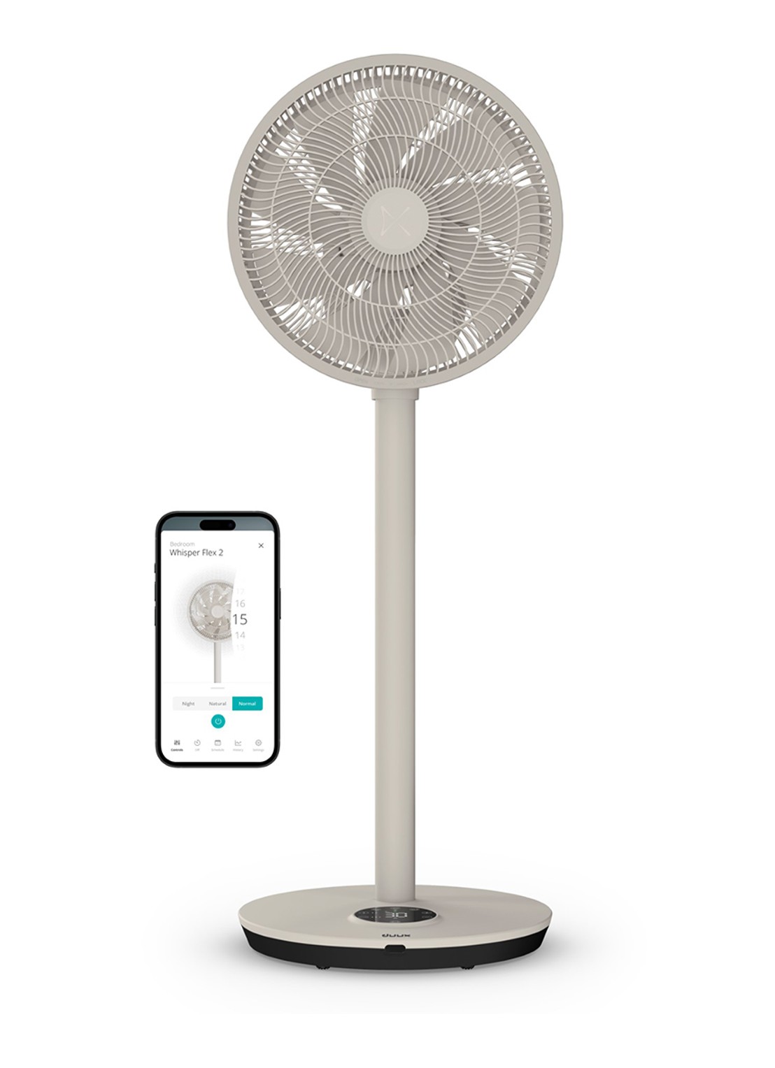 Duux Whisper 2 Smart verstelbare vloerventilator, 92 cm hoog - voorkant ivoor
