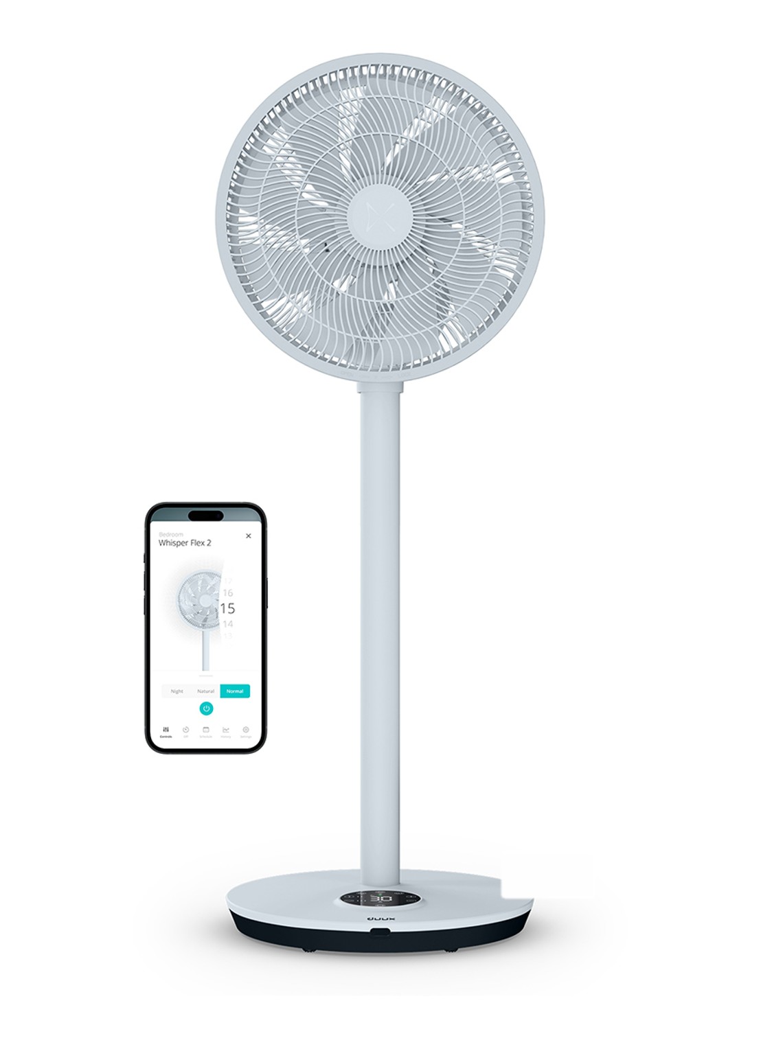 Duux Whisper 2 Smart verstelbare vloerventilator, 92 cm hoog - voorkant 2 blauwgrijs