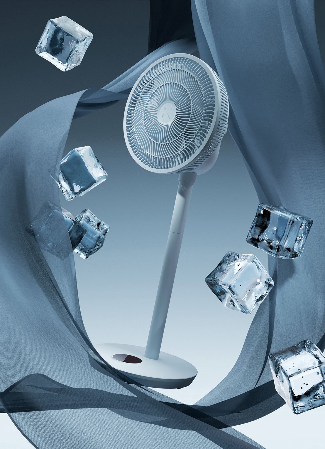 Duux Whisper 2 Smart verstelbare vloerventilator, 92 cm hoog - voorkant 3 blauwgrijs