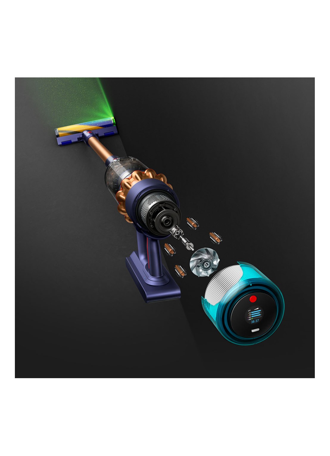 Dyson Gen5 Detect steelstofzuiger 127,6 cm - blauw / koper - detail blauw