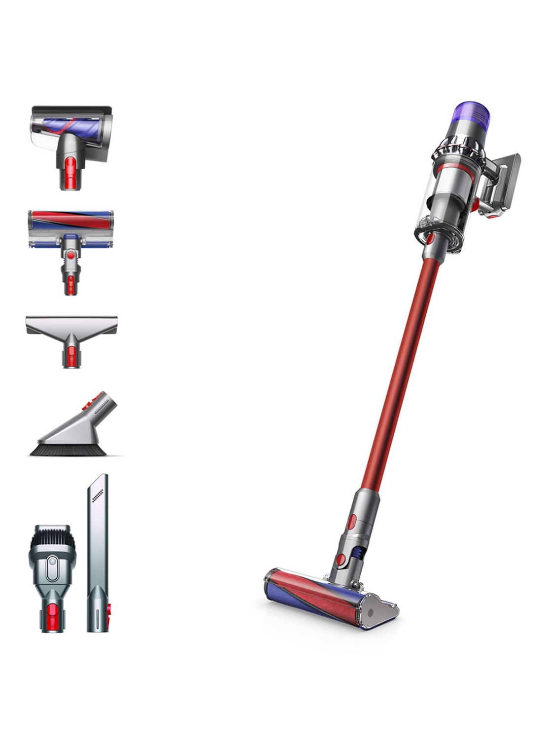 Dyson V11 Fluffy steelstofzuiger - nikkel / rood  - voorkant 5 nikkel / rood