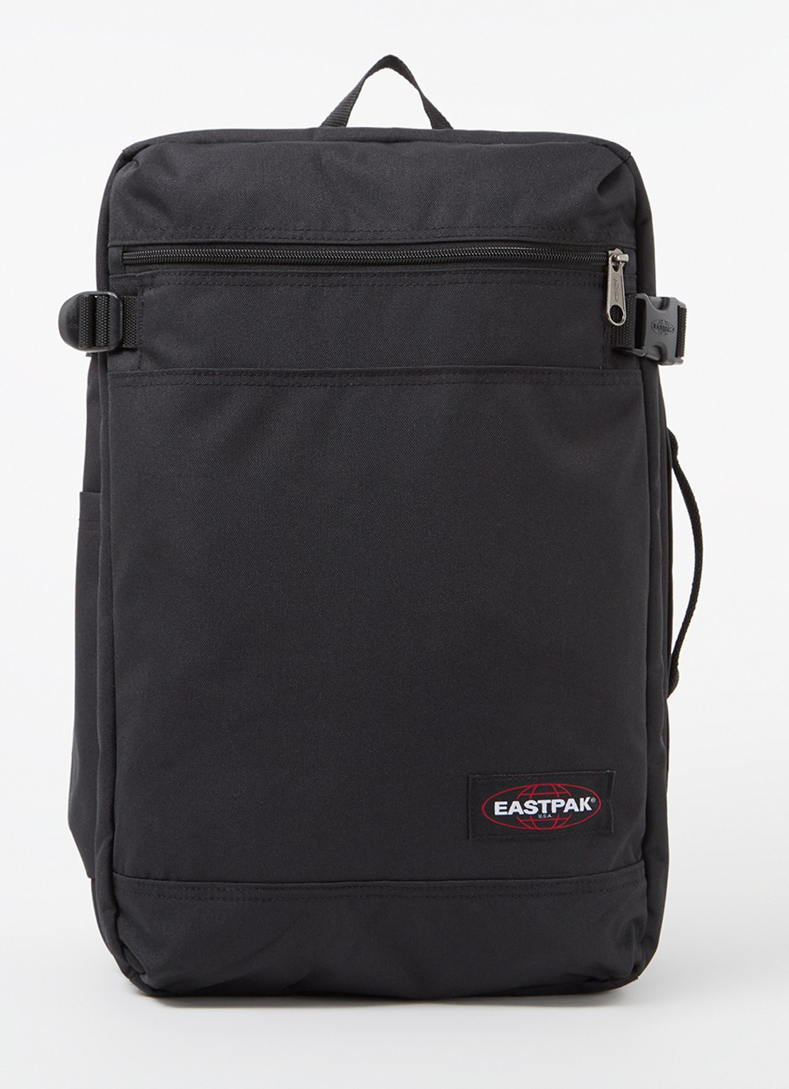 Eastpak Transit'R rugzak met logo en 16 inch laptopvak - voorkant 2 zwart
