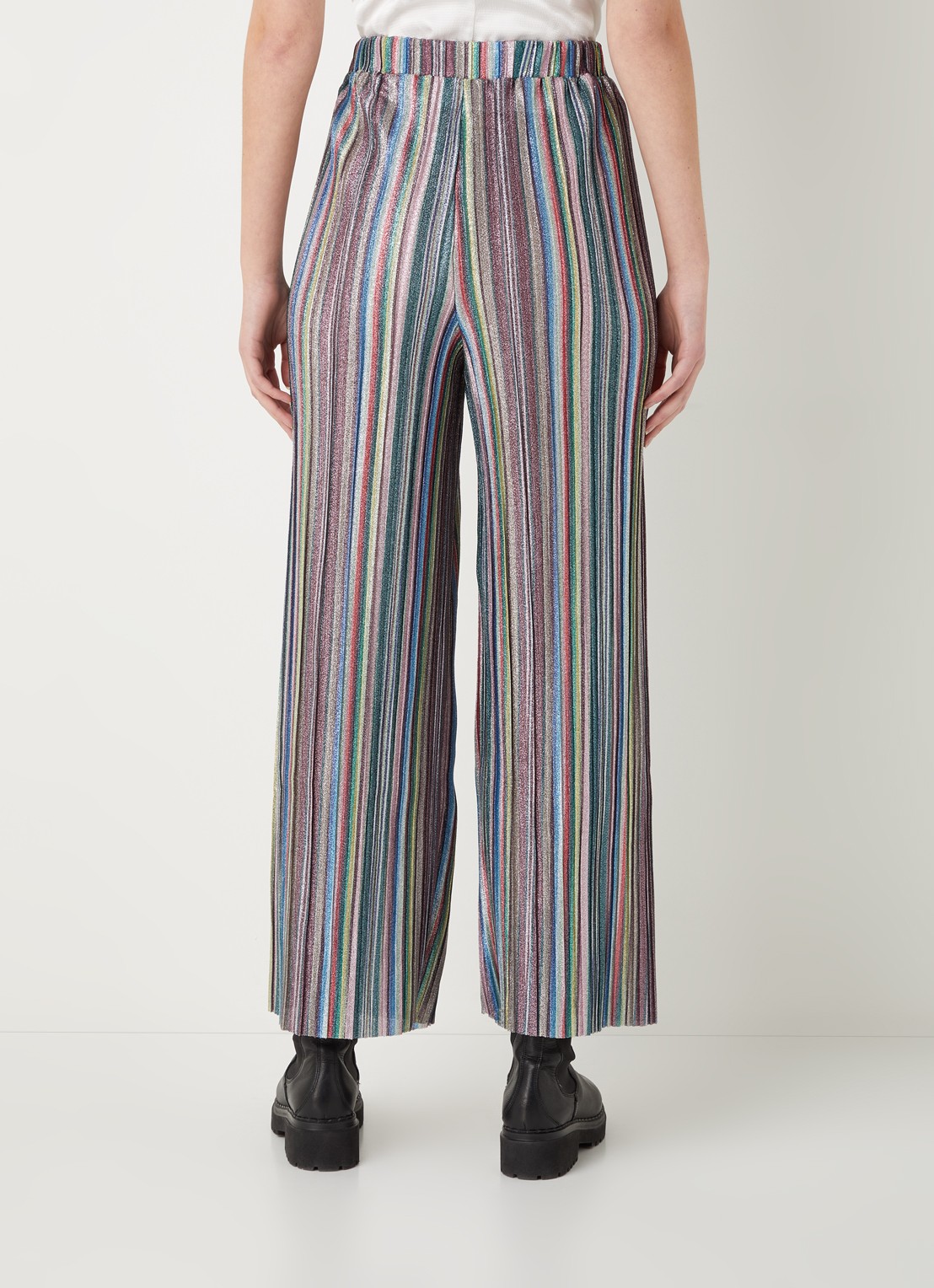 EDITED Philine high waist wide fit pantalon met streepprint en lurex  - achterkant blauw