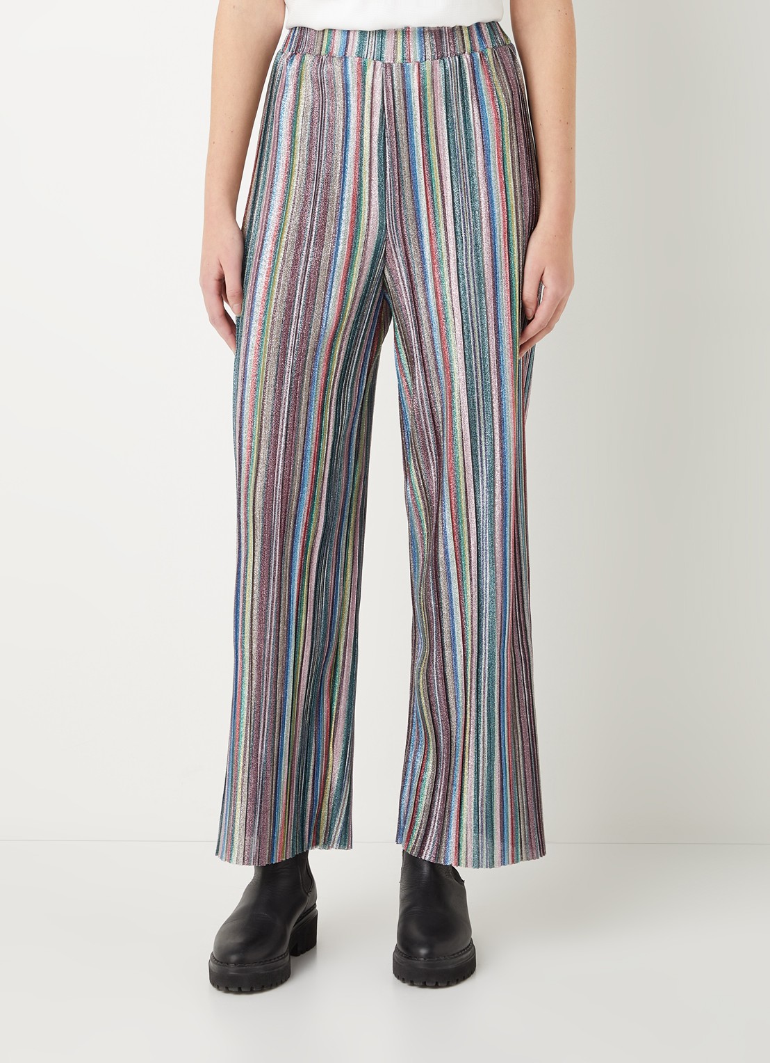 EDITED Philine high waist wide fit pantalon met streepprint en lurex  - detail 4 blauw