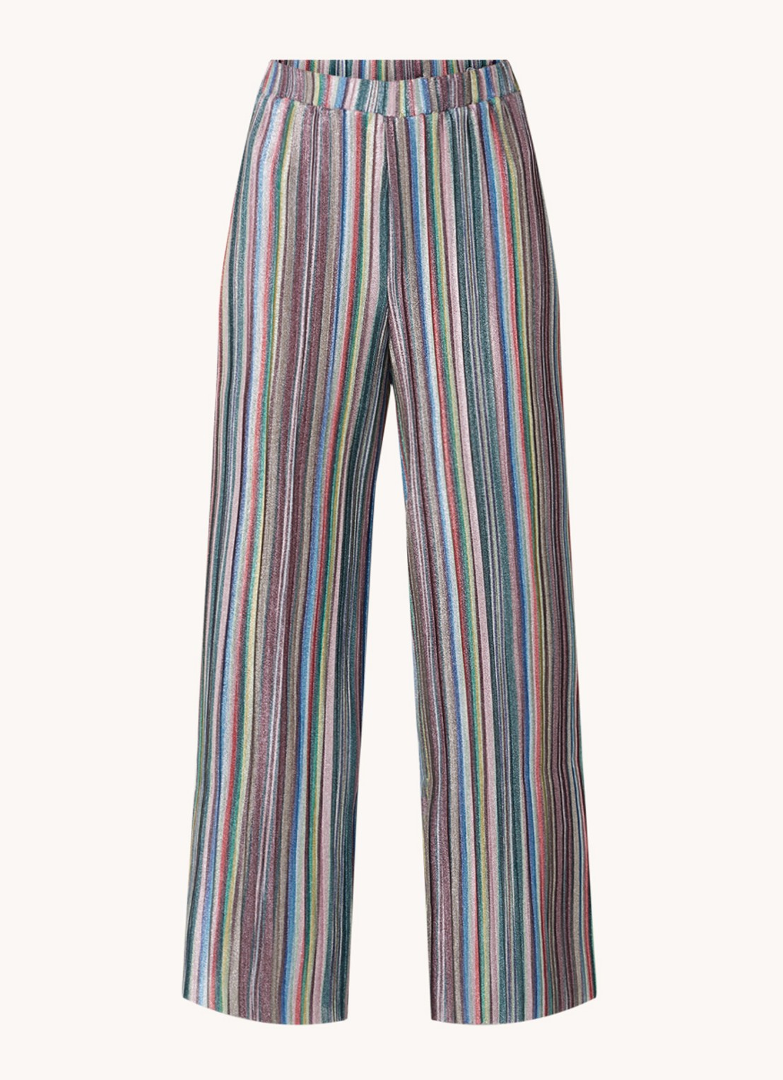 EDITED Philine high waist wide fit pantalon met streepprint en lurex  - voorkant 2 blauw