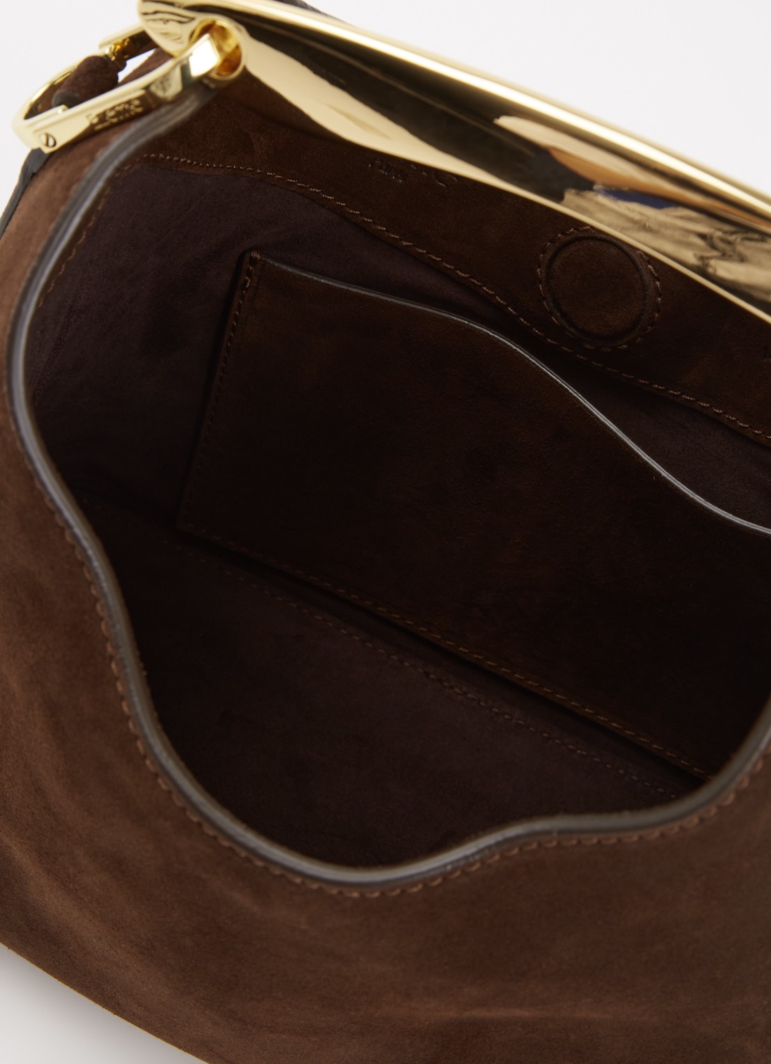 Elleme Boomerang handtas van suède met logo - detail donkerbruin