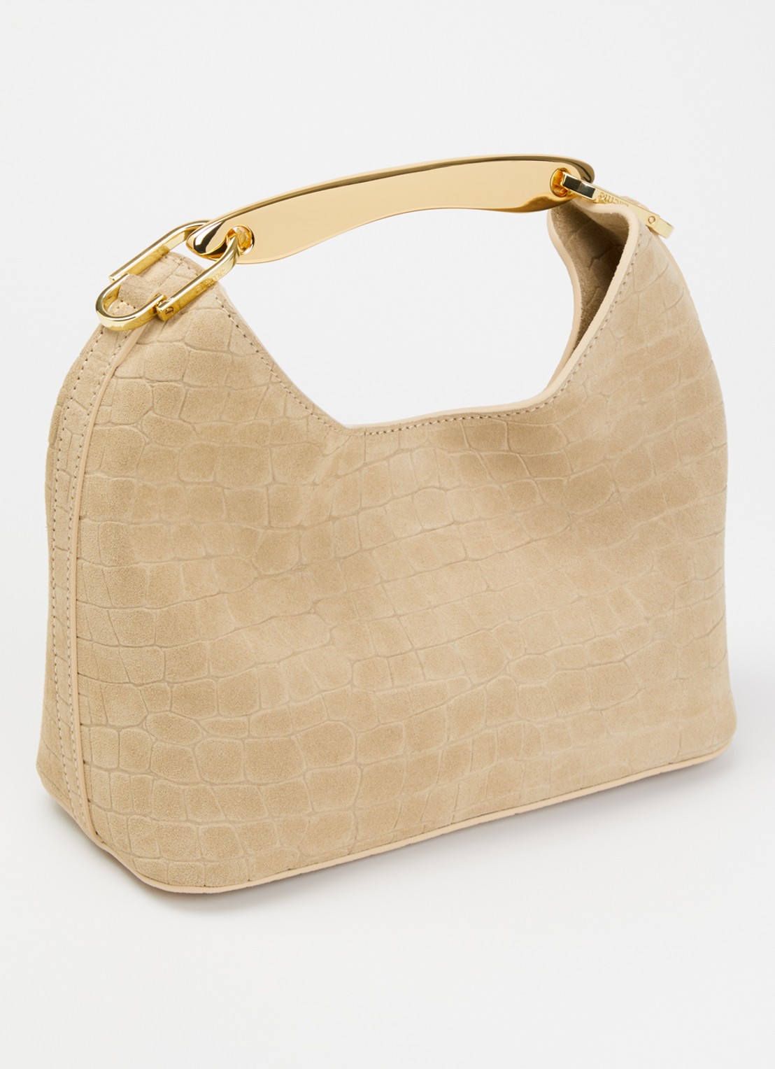 Elleme Boomerang Small handtas van suède met crocostructuur - achterkant beige