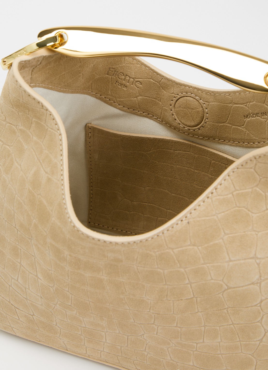 Elleme Boomerang Small handtas van suède met crocostructuur - detail 3 beige