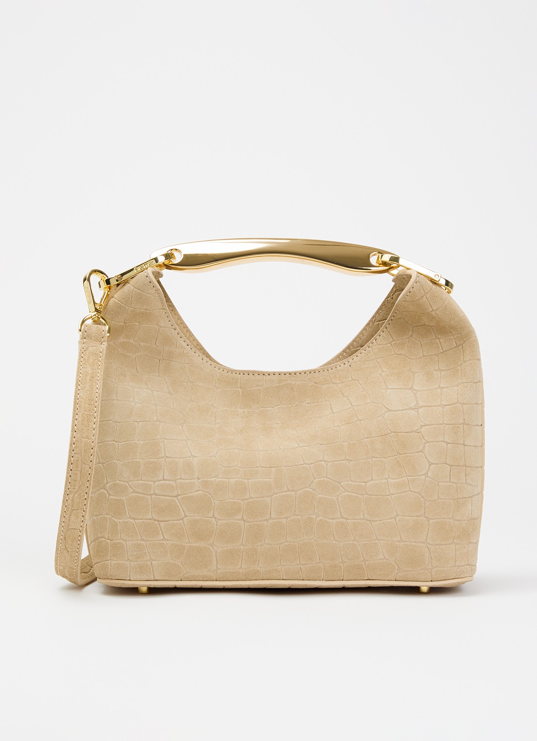 Elleme Boomerang Small handtas van suède met crocostructuur - voorkant 2 beige