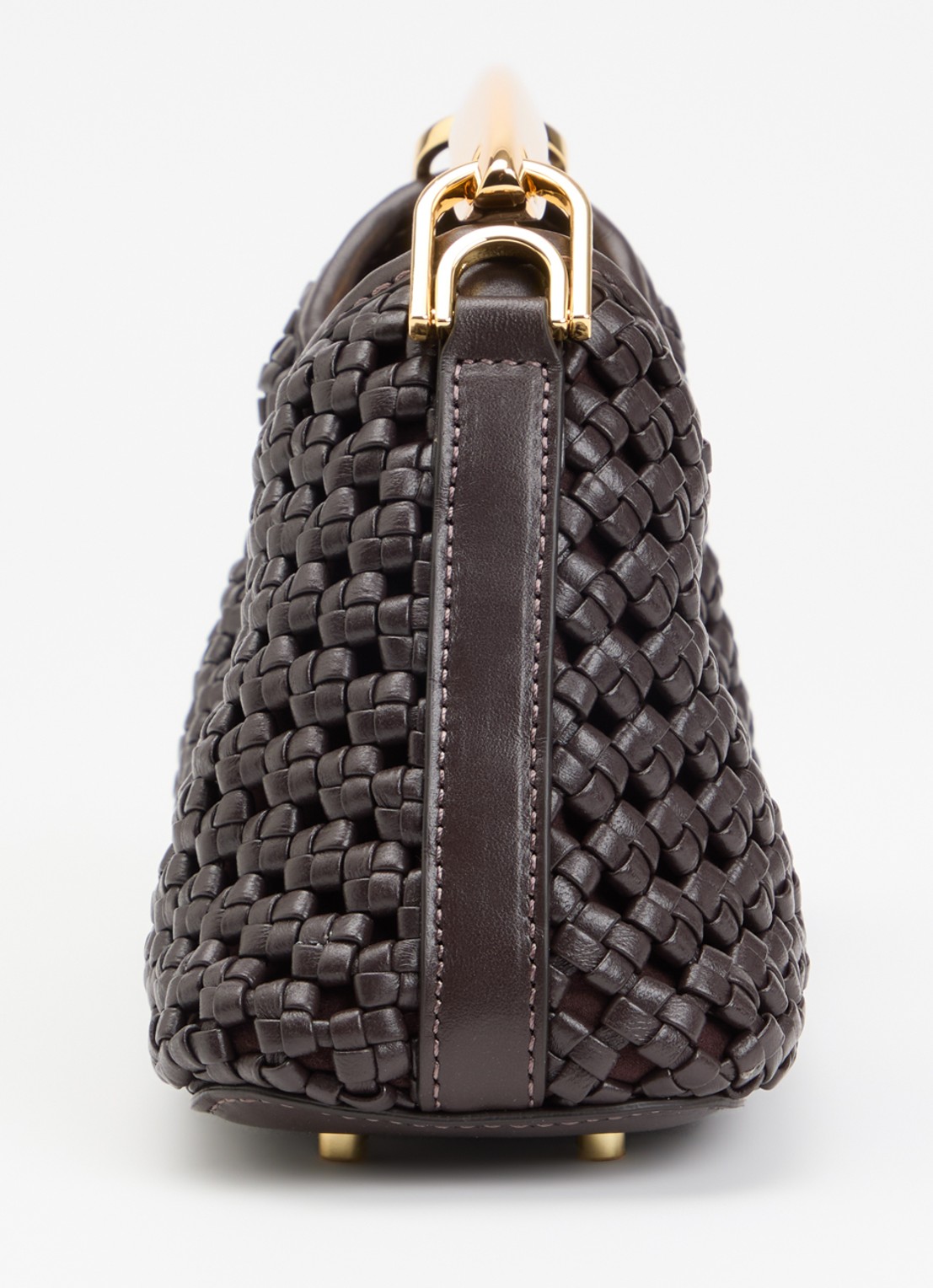 Elleme Mini Boomerang handtas van lamsleer met afneembare schouderriem - detail 3 donkerbruin