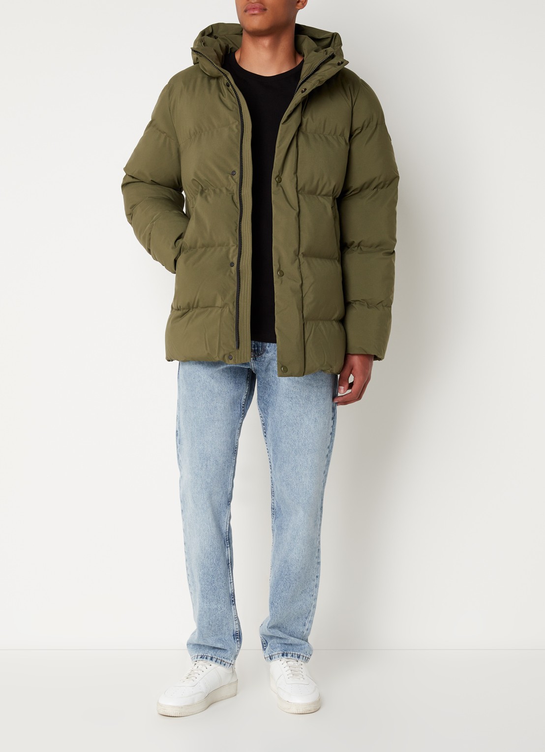 Elvine Bror REC. puffer jack met waterafstotende coating en capuchon - voorkant 2 mosgroen