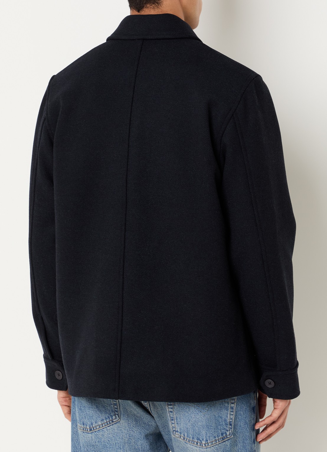 Elvine Ciaran overshirt in wolblend met klepzakken - achterkant 2 donkerblauw