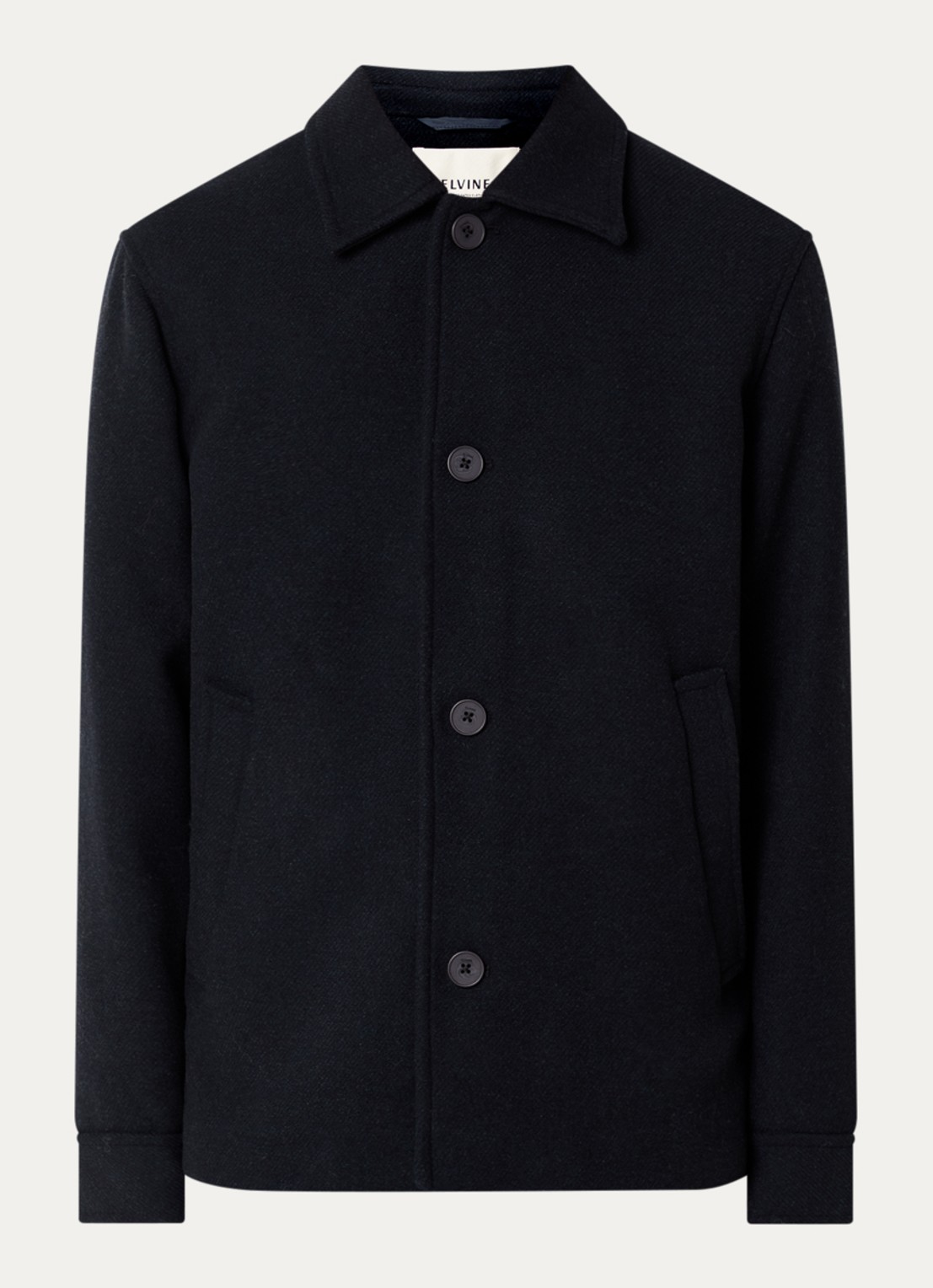 Elvine Ciaran overshirt in wolblend met klepzakken - voorkant 3 donkerblauw