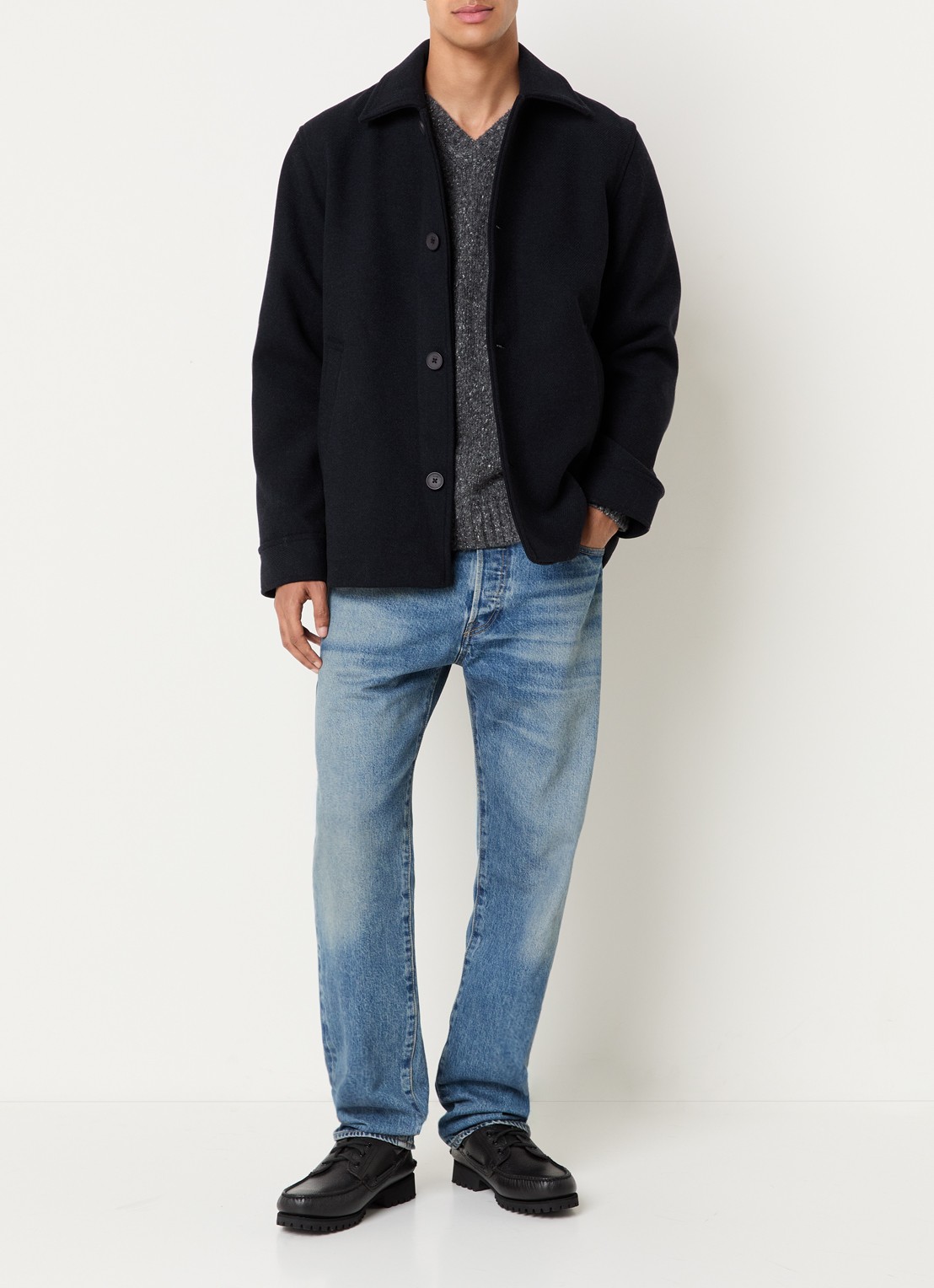 Elvine Ciaran overshirt in wolblend met klepzakken - voorkant 4 donkerblauw