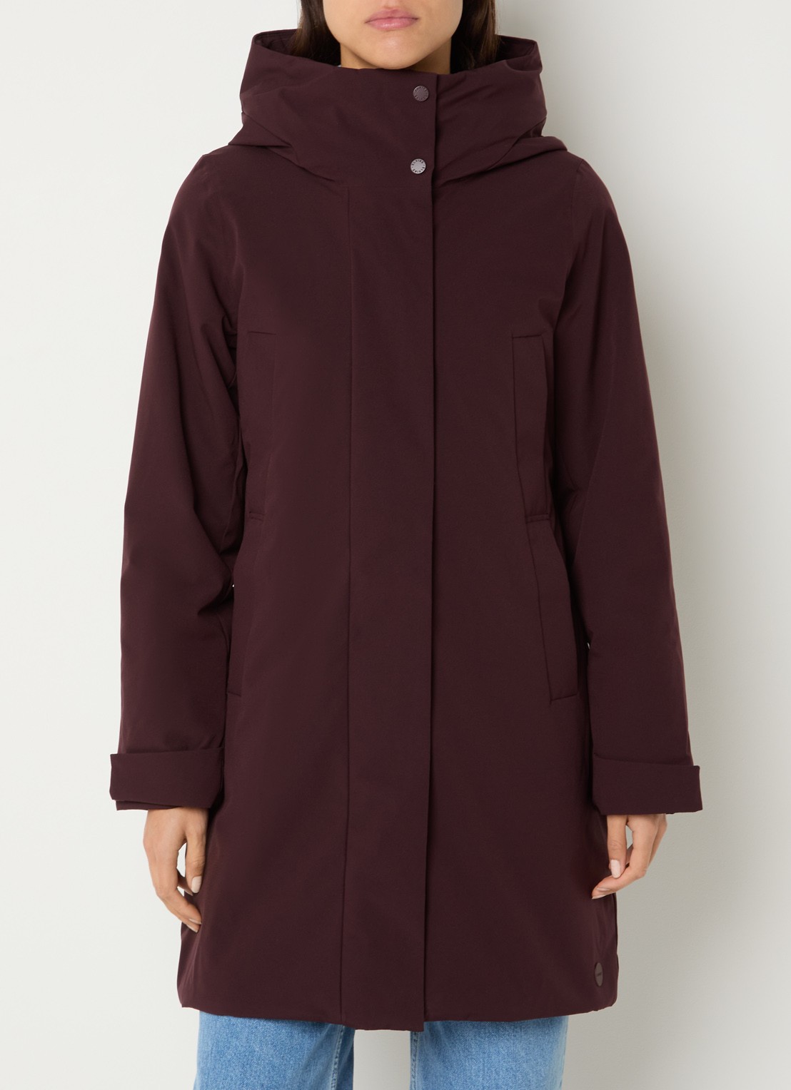 Elvine Eline parka met ritszakken en waterafstotende coating - detail bordeauxrood