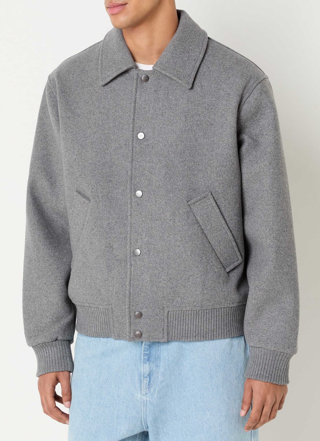Elvine Narian baseball jack in wolblend met steekzakken - detail grijsmele