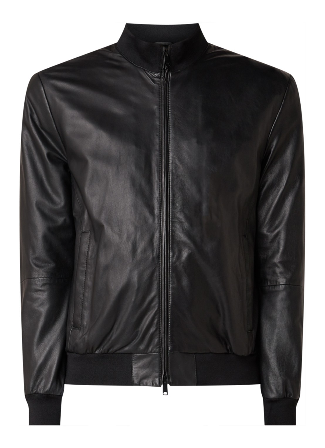 Emporio Armani Bomberjack van lamsleer - voorkant 3 zwart