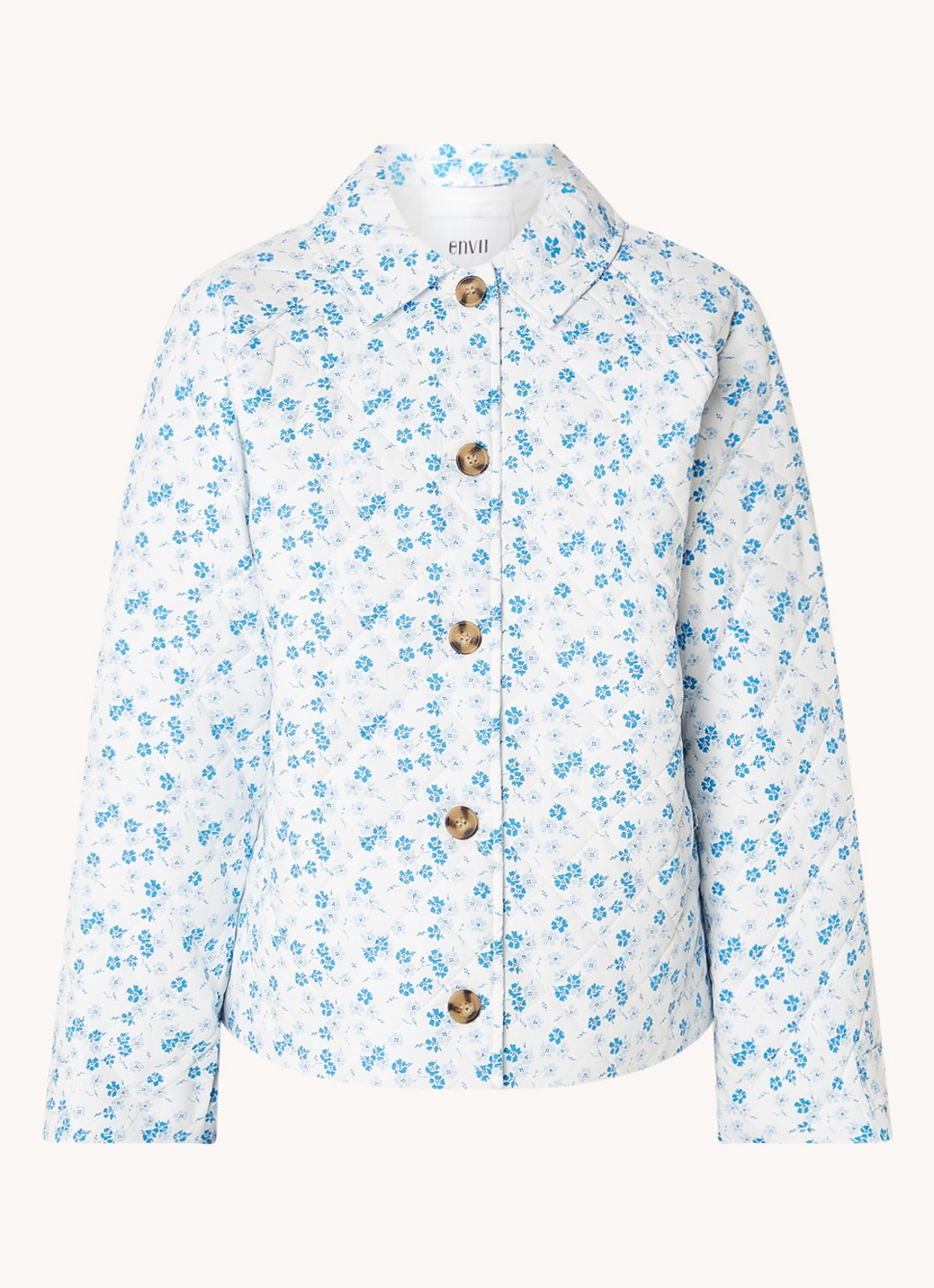 Envii Encamellia gewatteerd jack met bloemenprint - voorkant 3 blauw
