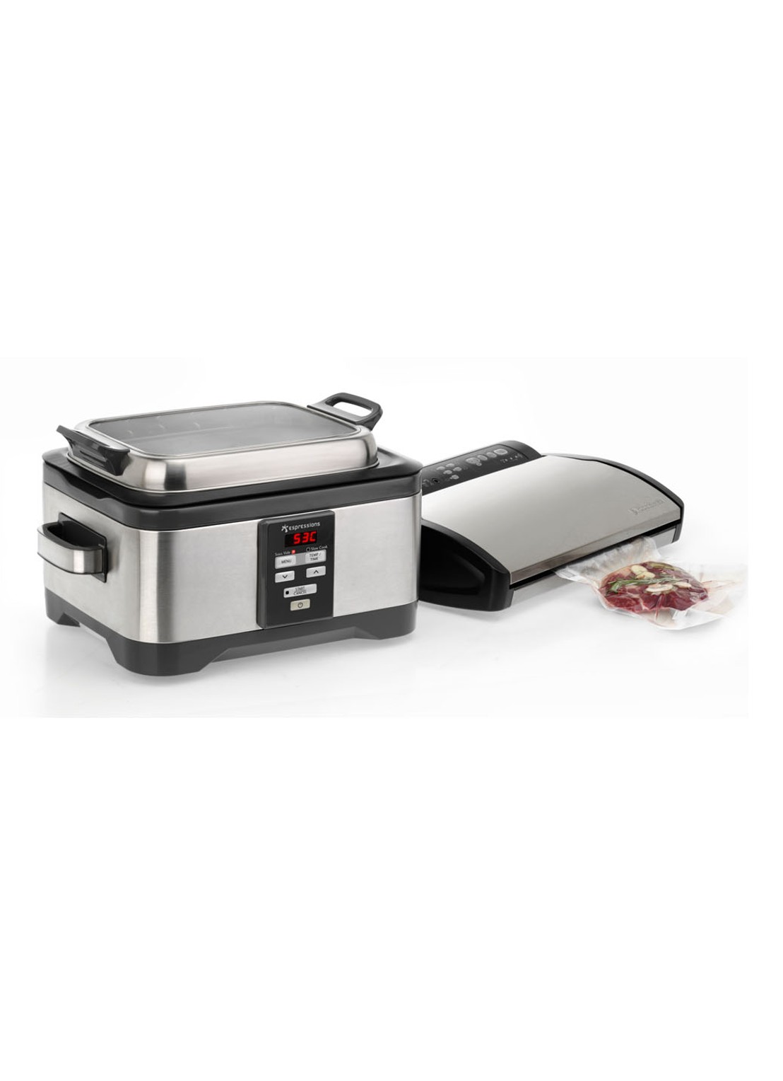 Espressions Duo Sous-Vide EP4000 + slowcooker 5,5 liter - voorkant 4 middengrijs