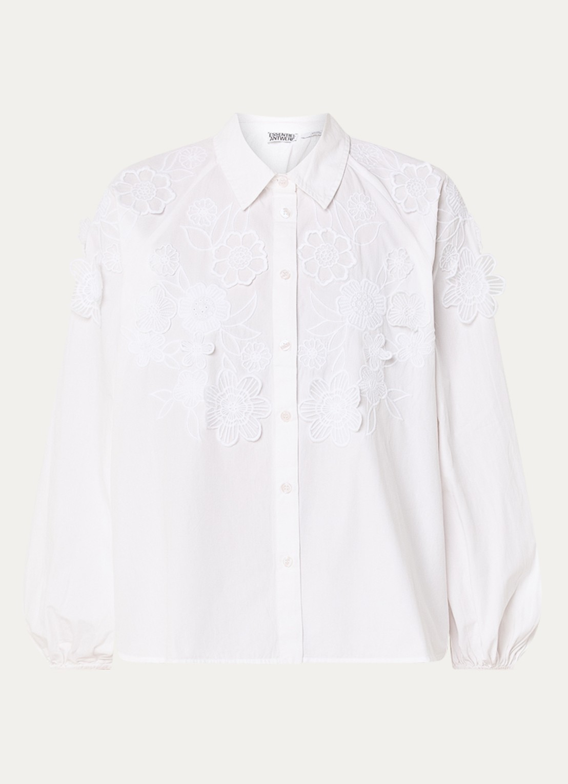 Essentiel Antwerp Blouse met bloemborduring en vlindermouwen - voorkant 3 wit