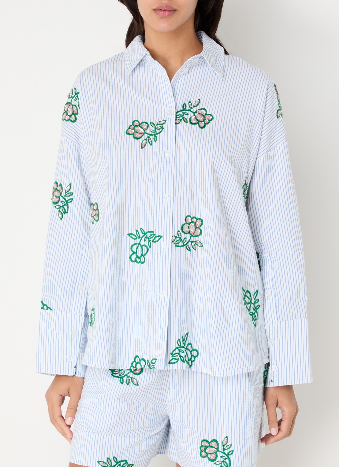 Essentiel Antwerp Blouse met pailletten en borduring - detail 3 blauw