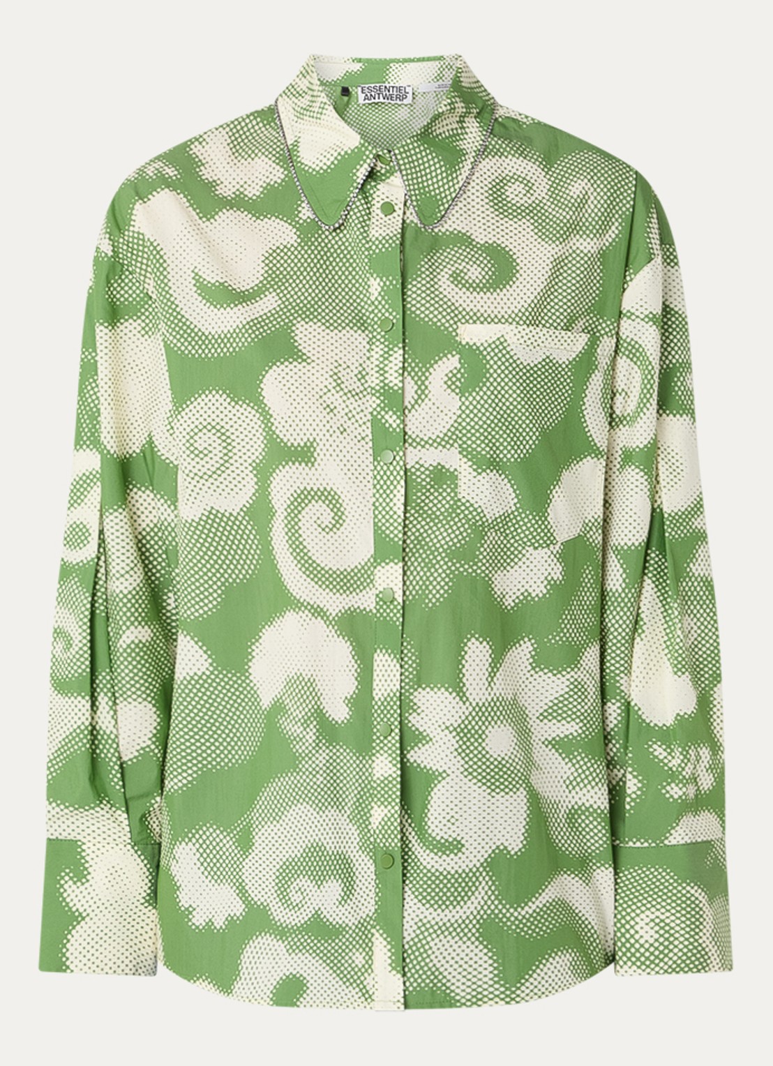 Essentiel Antwerp Blouse met print en borstzak - voorkant groen