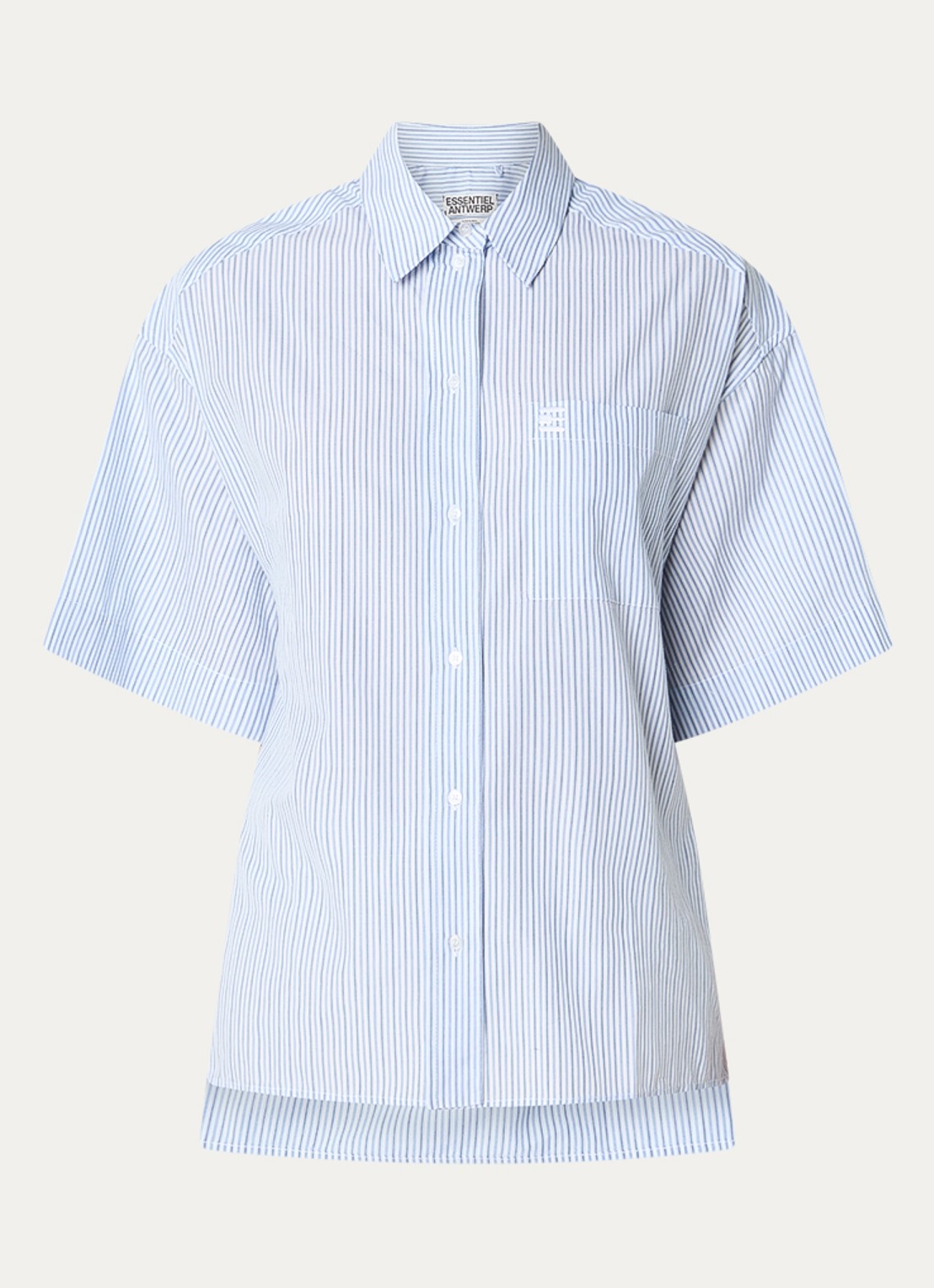 Essentiel Antwerp Blouse met streepprint en afneembare sjaalkraag - voorkant 2 lichtblauw
