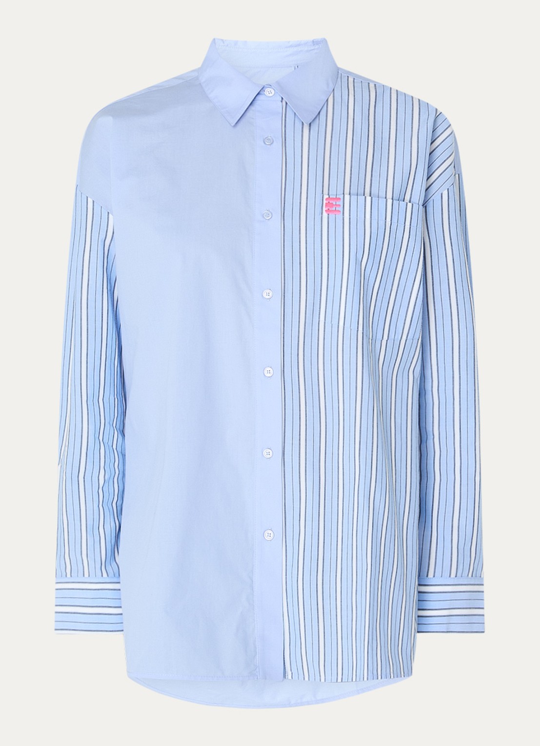 Essentiel Antwerp Blouse met streepprint en bostzak - voorkant 2 blauw