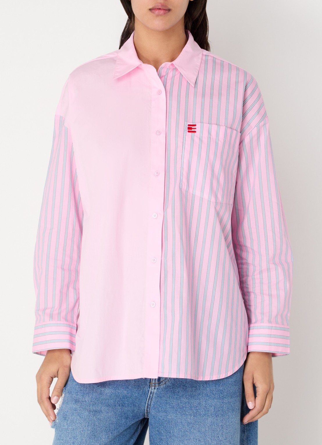Essentiel Antwerp Blouse met streepprint en bostzak - detail 4 roze