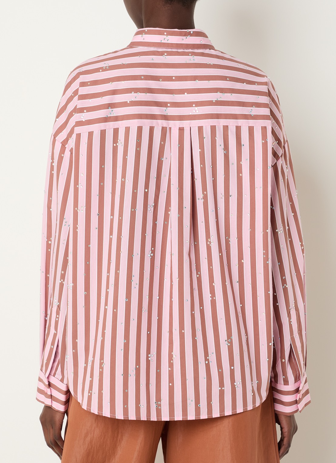 Essentiel Antwerp Blouse met streepprint en strass - achterkant bruin