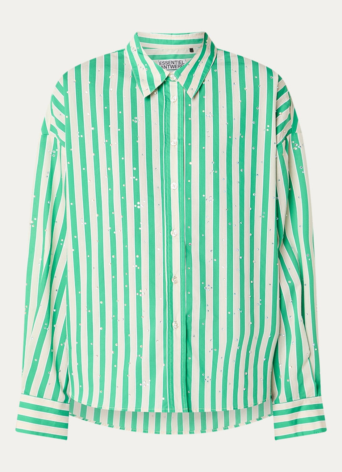 Essentiel Antwerp Blouse met streepprint en strass - voorkant 3 groen