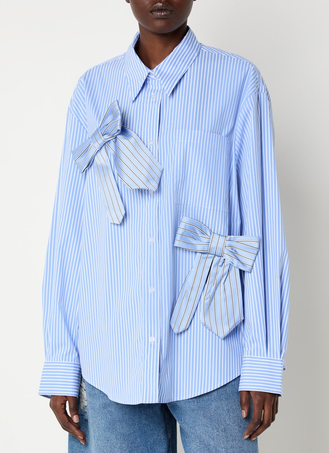 Essentiel Antwerp Blouse met strikdetail en borstzak - detail 4 blauw