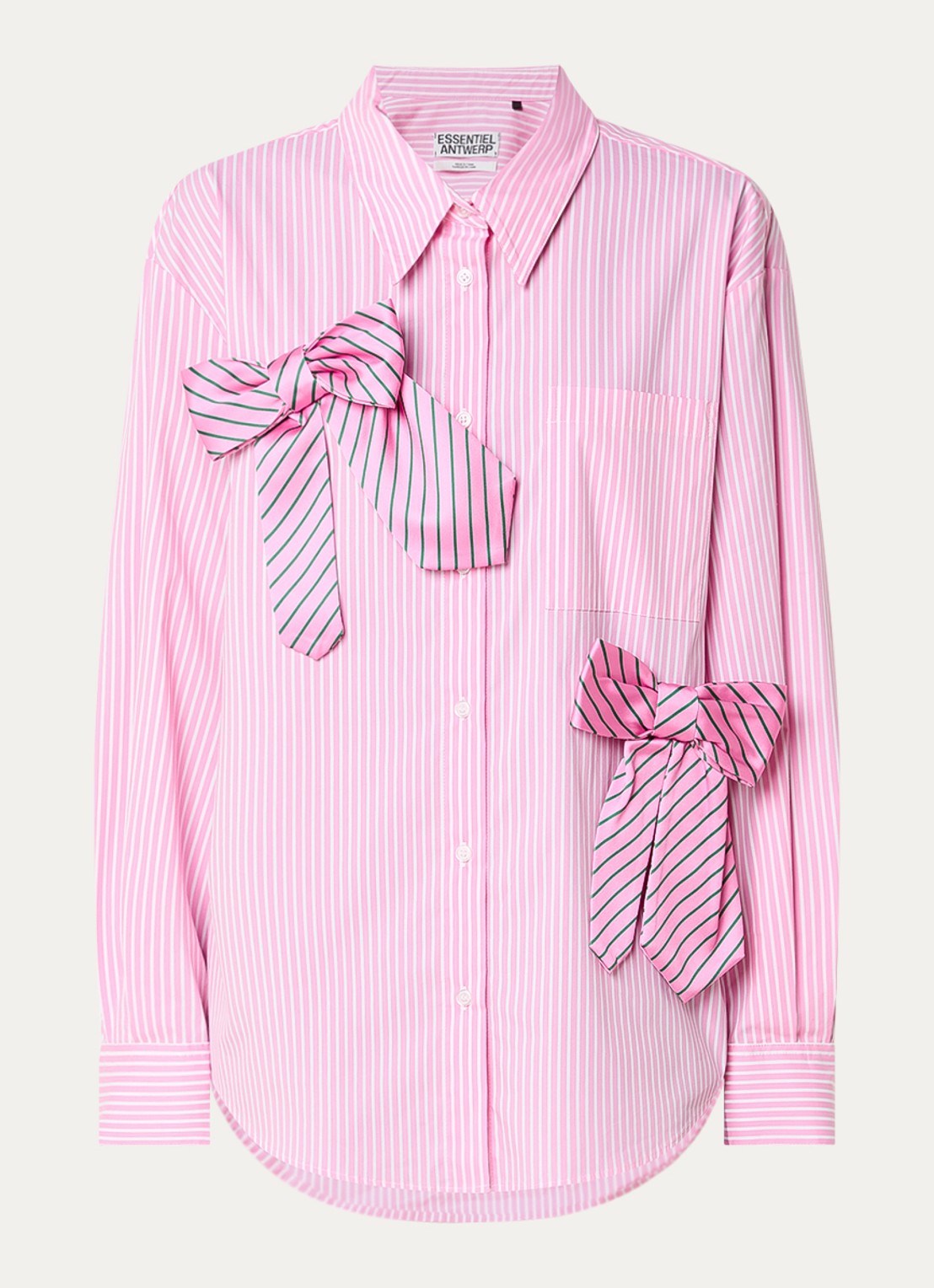 Essentiel Antwerp Blouse met strikdetail en borstzak - voorkant 2 roze