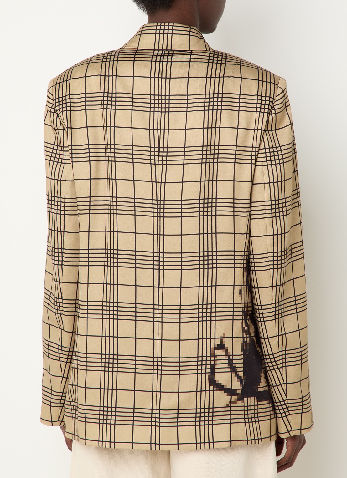 Essentiel Antwerp Double-breasted blazer met ruitdessin en paspelzakken - achterkant camel