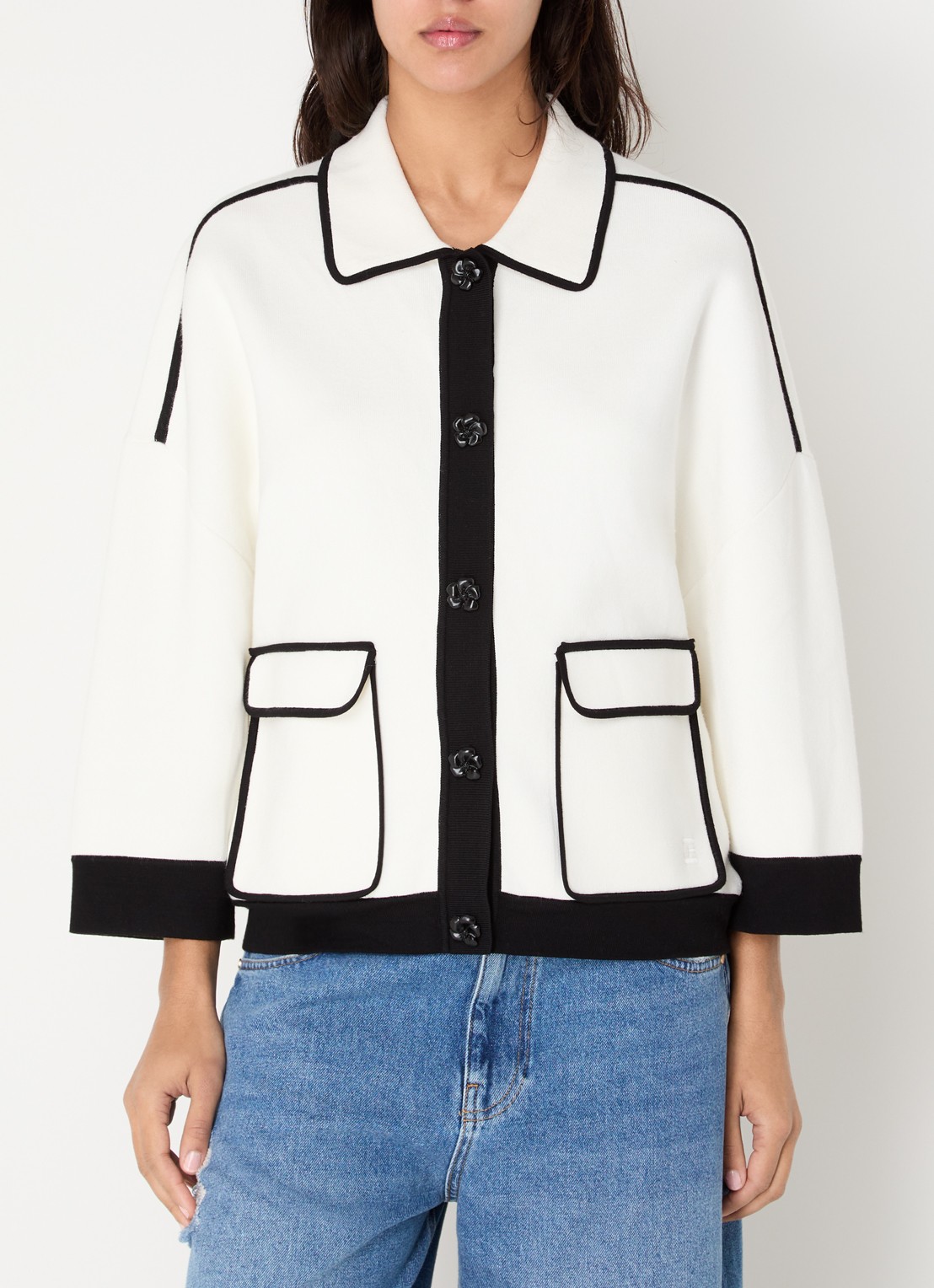 Essentiel Antwerp Fijngebreid vest met klepzakken - detail 4 wit