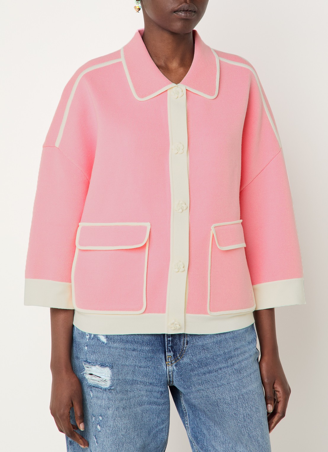 Essentiel Antwerp Fijngebreid vest met klepzakken - detail 3 roze
